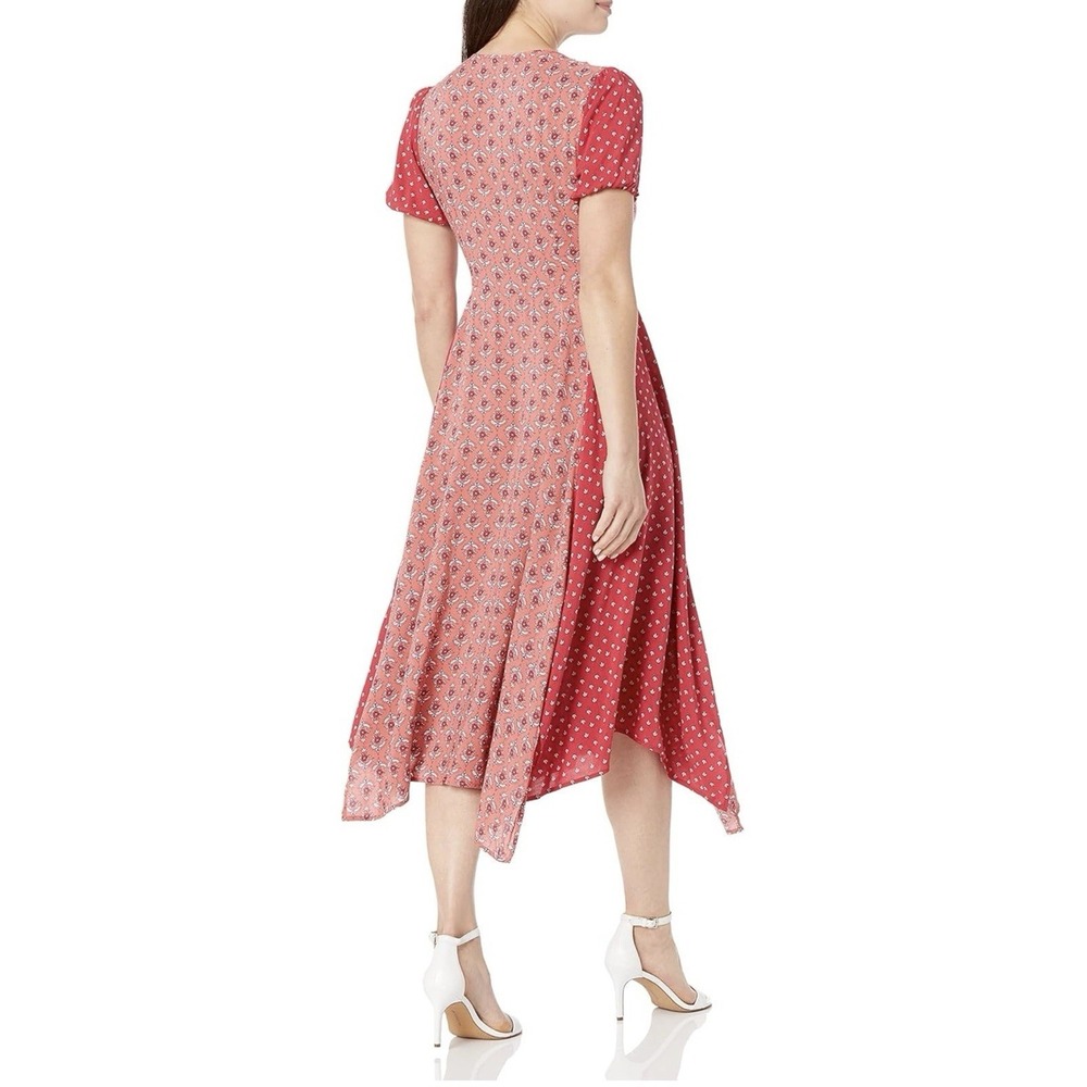 Sharagano Mixed Print Ditsy Floral Button Down Dress Size 16 Boho Asymmetrical - Picture 2 of 12